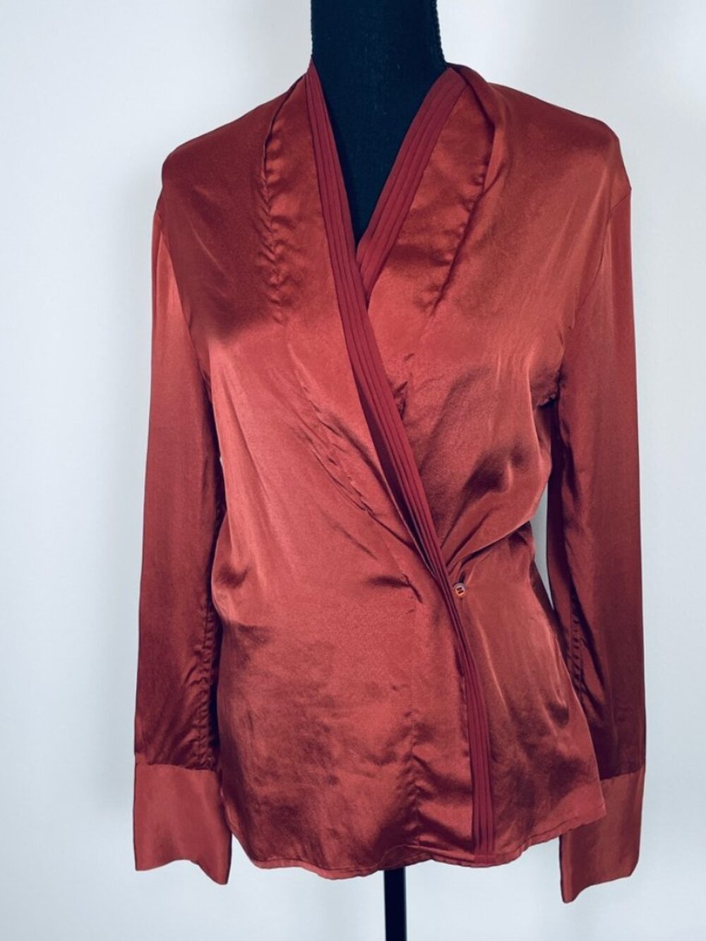 DONNA KARAN New York rust/copper wrap blouse, Size 4